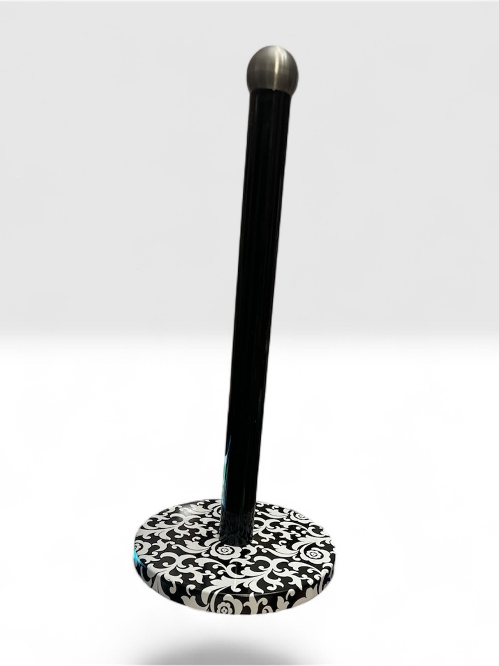 Black and White Floral Damask Metal Paper Towel Holder